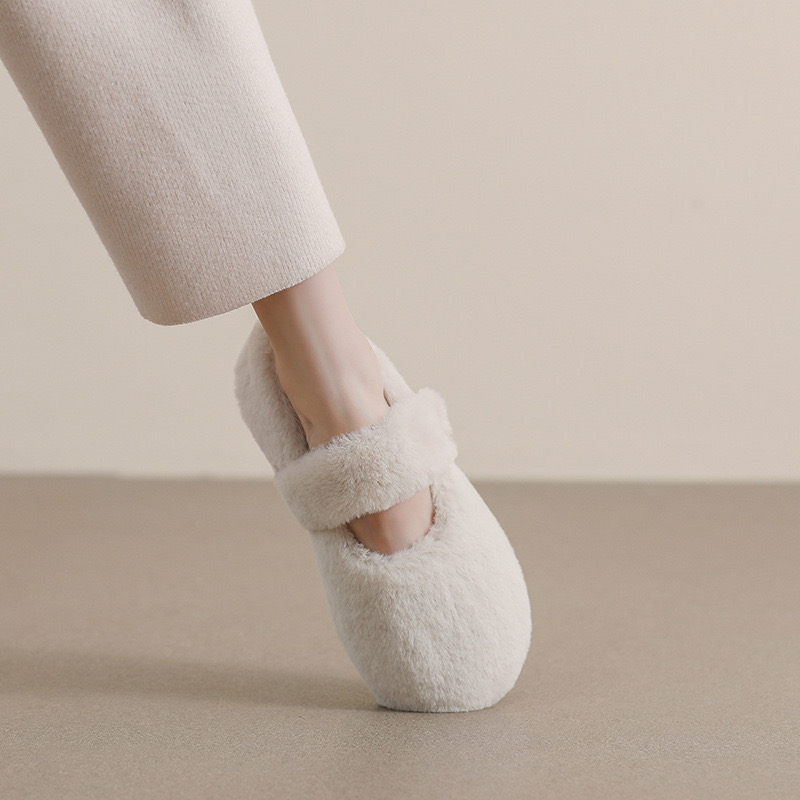 New strap flats 06250 Metal buckle women shallow round toe loafers 2023 white wool fur cotton moccasins winter mary janes shoes woman