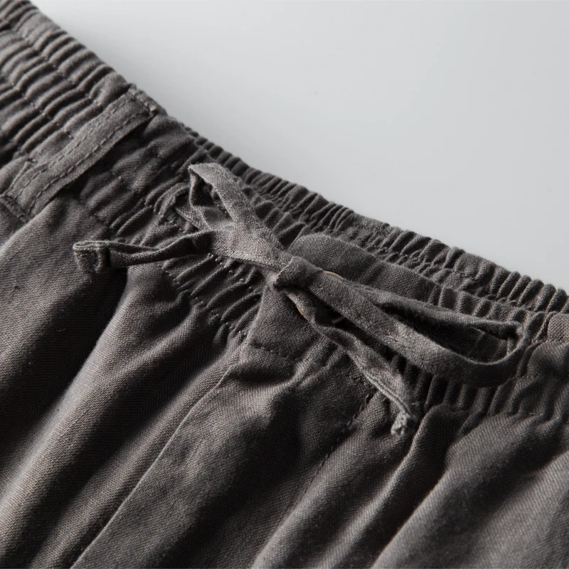 100% Italian linen mens casual fashion mens tight pants mens solid elastic waist pants mens trendy breathable mens tight pants 241219