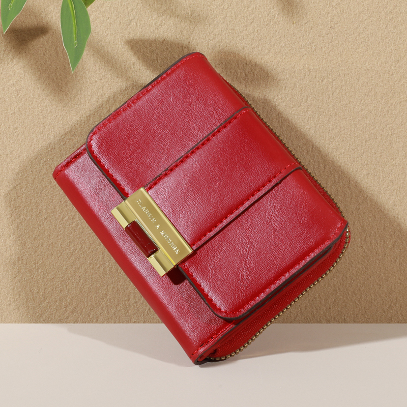 Women's Short Style New Korean Edition Simple And Fashionable Zero Wallet Buckle Zipper Multi Card Bag Small Squ