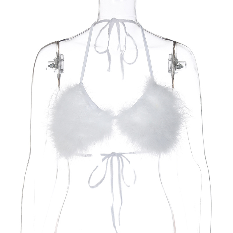 Women's Tanks & Cami 2PCS/LOT Sexy Fuzzy Strapless Bikini for Women Flirty and Playful Swimwear