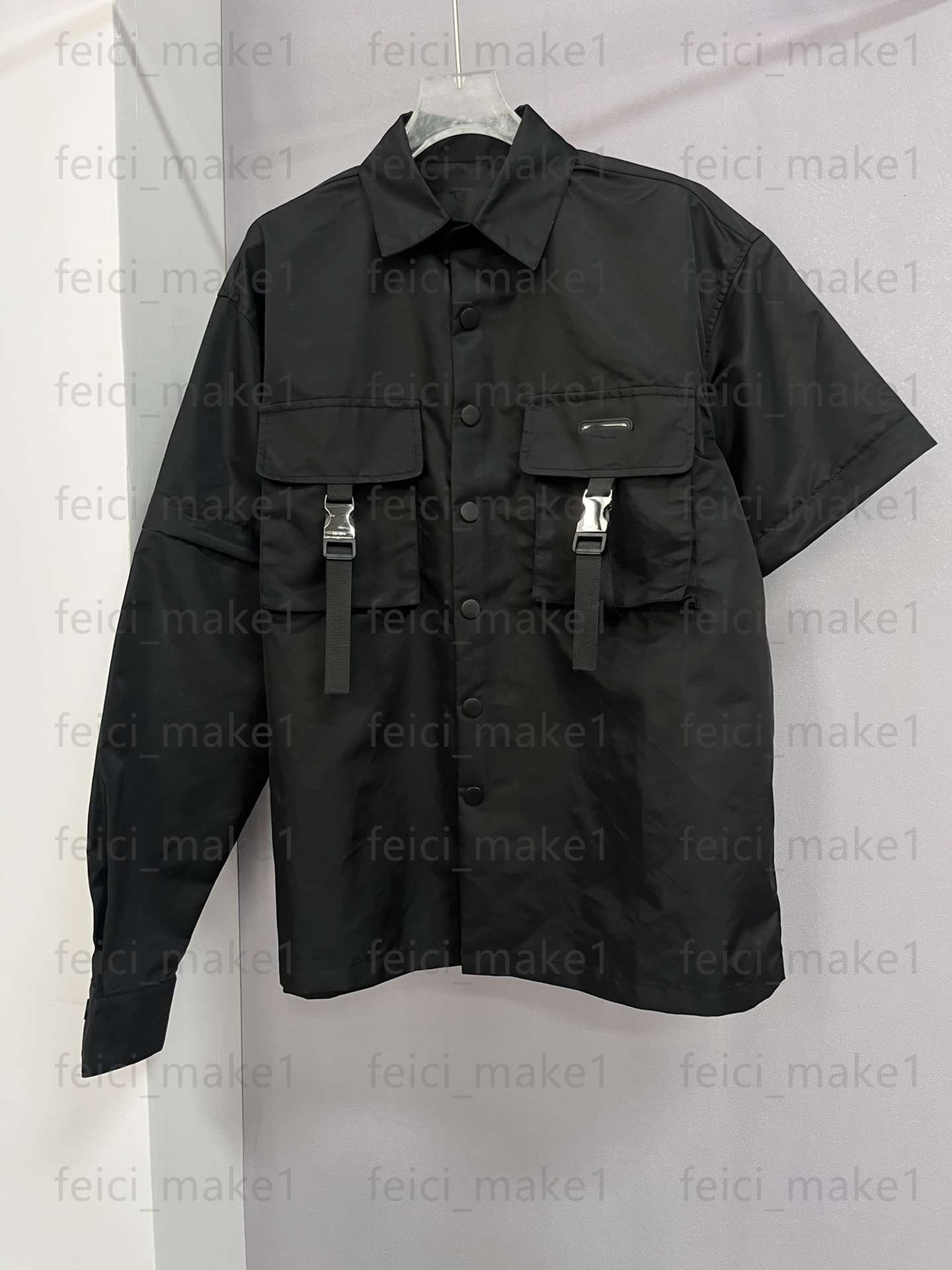 Designer Mens casual shirt Nylon pocket long sleeve shirt sleeves removable Top shirts version couple style HIP HOP shirts Top size S-L