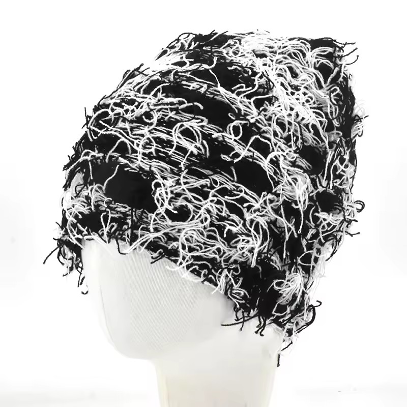 New Hip Hop Balaclava Distressed Knitted Caps Mask Women Outdoor Camouflage Fleece Fuzzy Ski Balaclava Beanies Women Men Hat