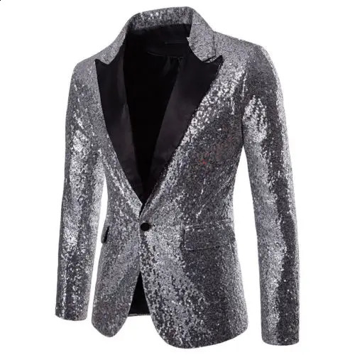 Men Glitters Suit Jackets Sequins Party Button Dance Bling Coats Wedding Blazer Gentleman Formal Plus Size 2XL 241218