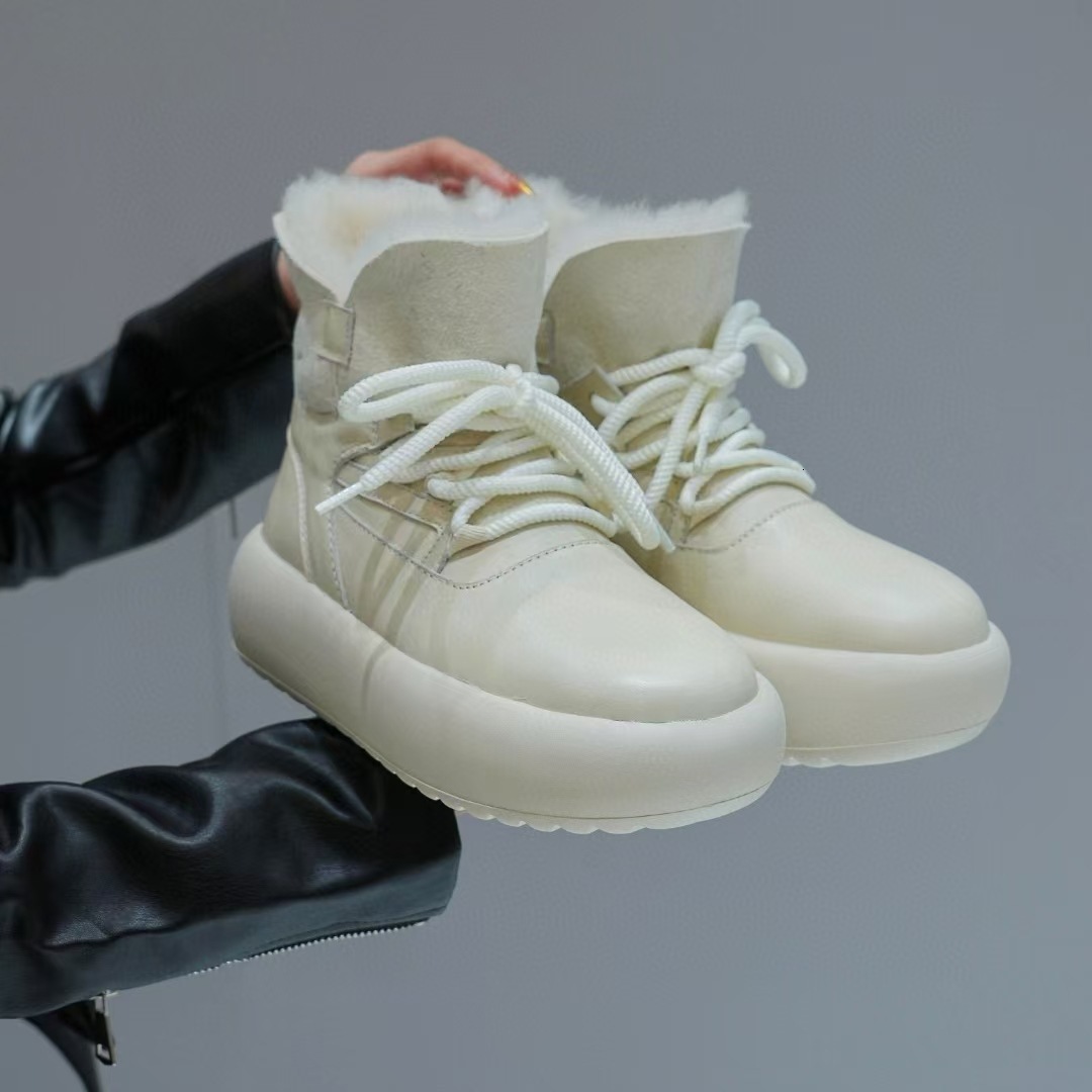 New Winter Warm Bread Cotton Shoes With Genuine Leather Thick Sole And Short Tube Fur Integrated Northeast Snow Boots For Women
