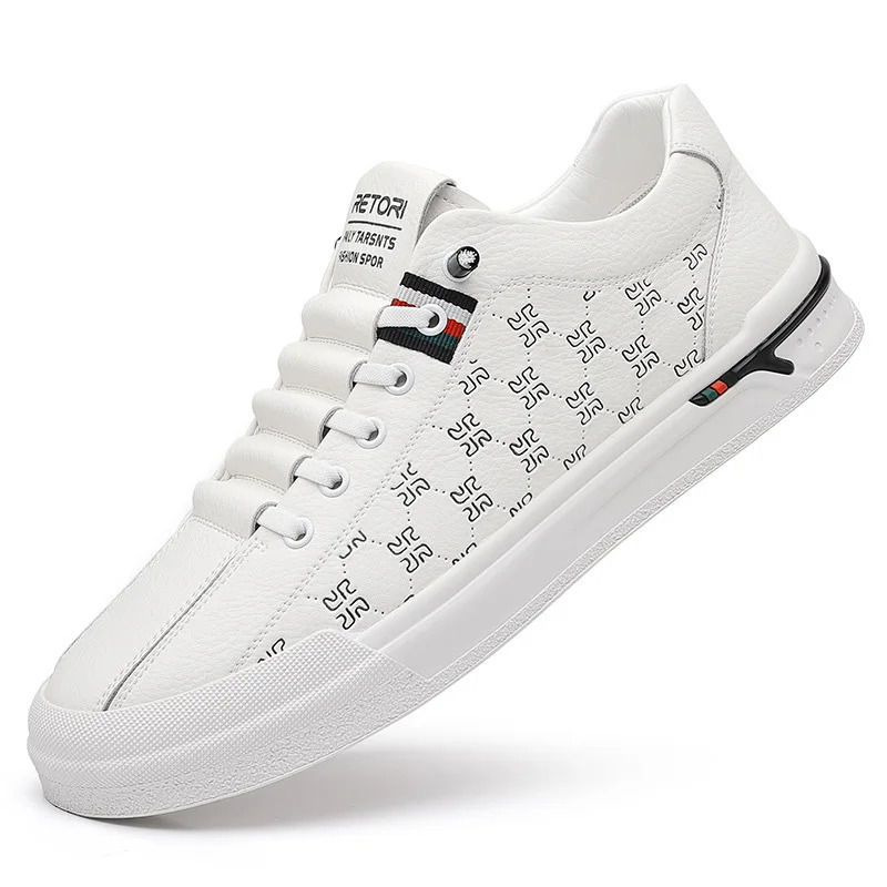 Spring New For Men Genuine Leather Casual Fashion Knurg Flat Skateboard Shoes Youth Lace-up Sneakers