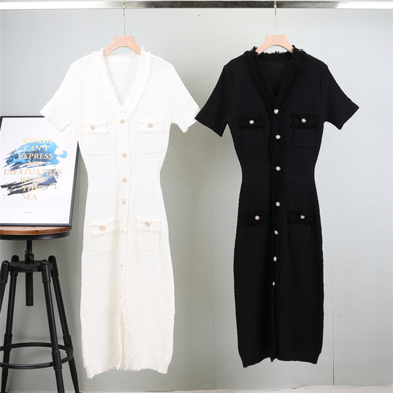 new Summer Korean Fashion Elegant For Women Short Sleeved Midi Dress Elastic Knitted Slim Party Dresses