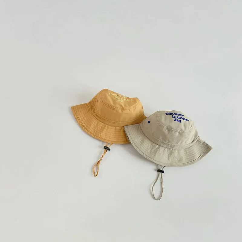 Caps Hats Summer Quick Dry Bucket Hat for Baby Boys Girls Solid Color Letter Kids Fisherman Cap UV Protection Children Panama Sun Hat H241223