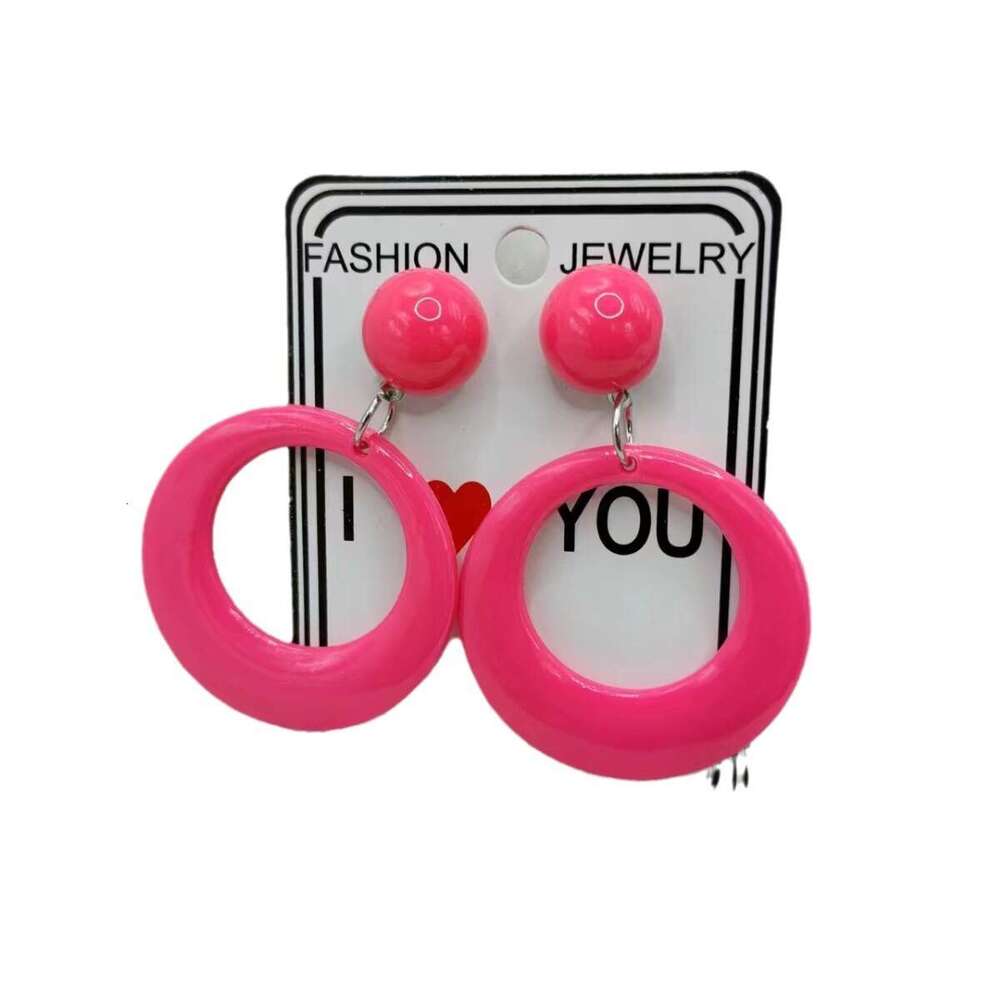 Small round plastic fluorescent earrings, party exaggerations, fashionable clothing, trendy
