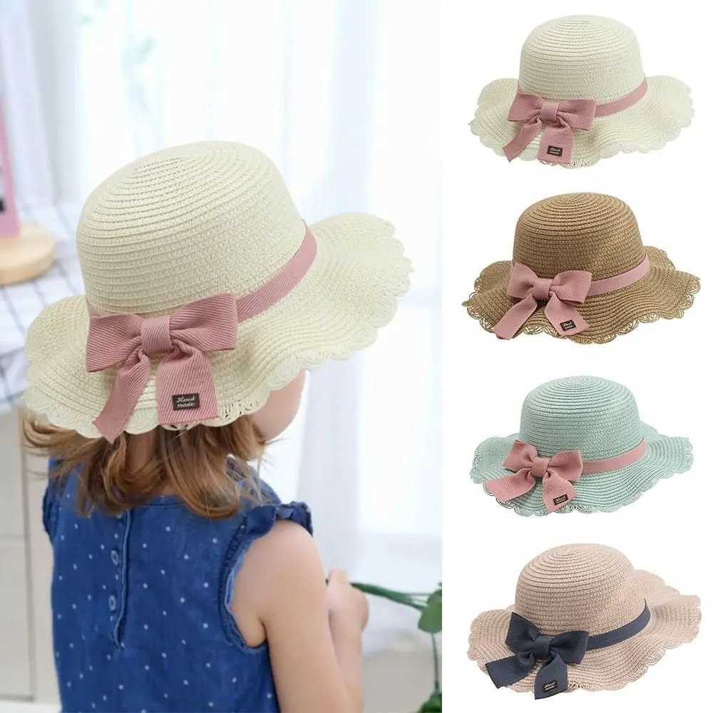 Caps Hats Summer Sunscreen Cap Kids Boys Girls Fisherman Hat Wide Brim Buckets Hat Outdoor Sun Hat Bow Stutters Mark Tunes Hat H241223