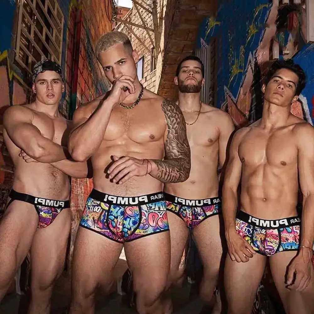 Mens sexy underwear fabric cotton soft underwear boxing graffiti underwear Jockstrap thong mens underwear shorts W241223