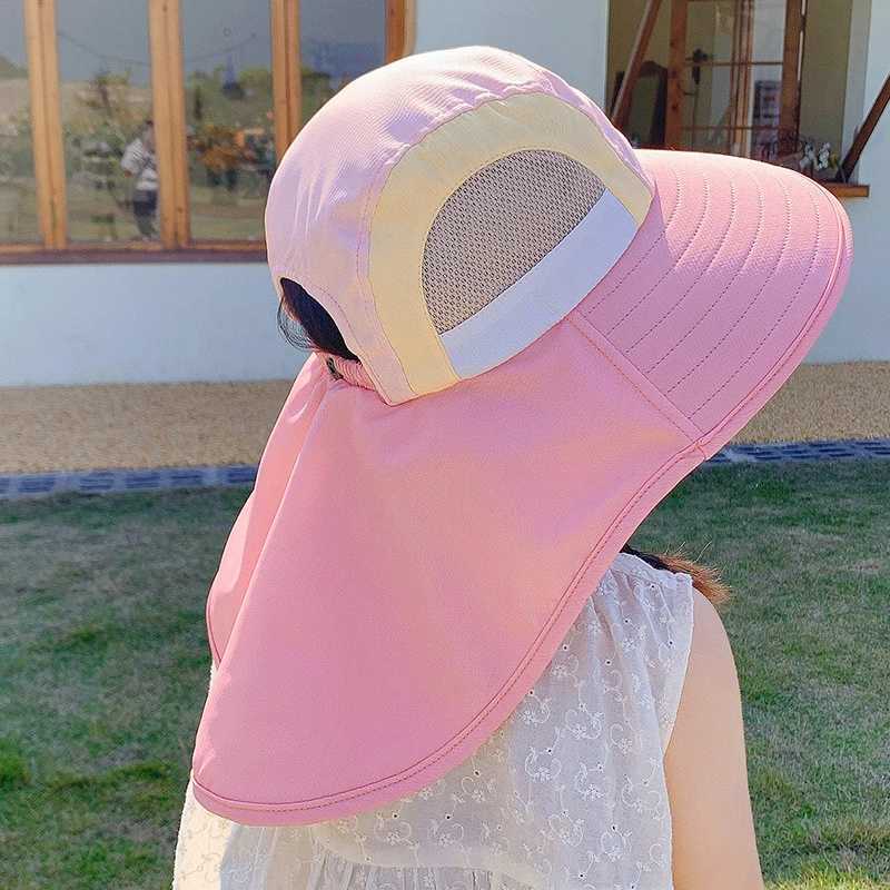 Caps Hats Summer baby sun hat with neck flaps UV protection strap wide brown beach childrens bucket boys and girls outdoor H241223A1R4