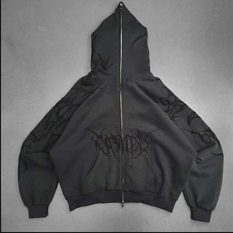 Autumn winter new Gothic dark zipper cardigan casual personality trend high street hip-hop style men's and women's hoodie