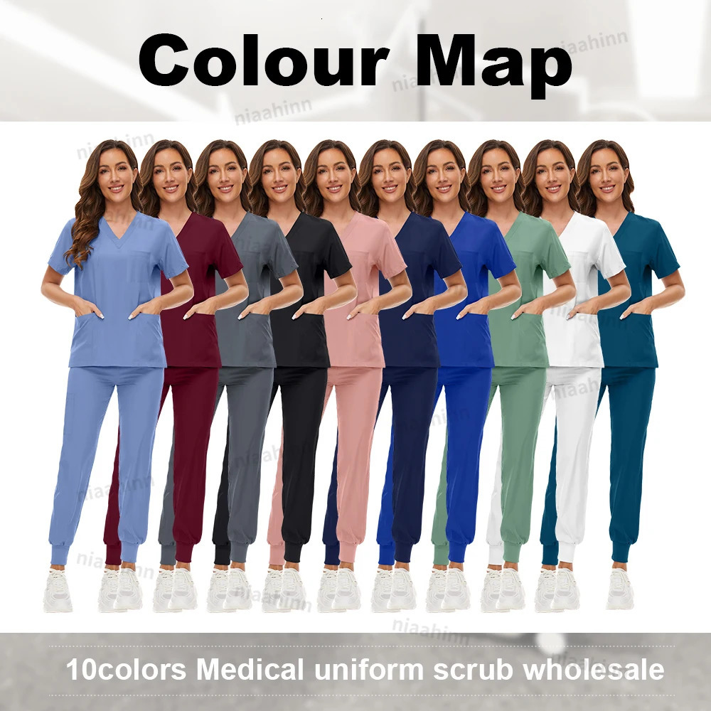 Scrubs Wholesale Dental Nursing Accessories Short Sleeved Toppants Set Gown Women Breathable Scrub Spa Uniform 241220