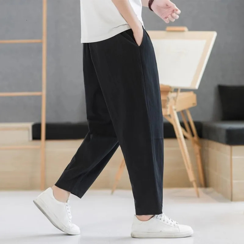 Mens pants cotton linen mens summer item solid color mens Trouser loose fitness bag streetwear Plus size M-5XL 241219