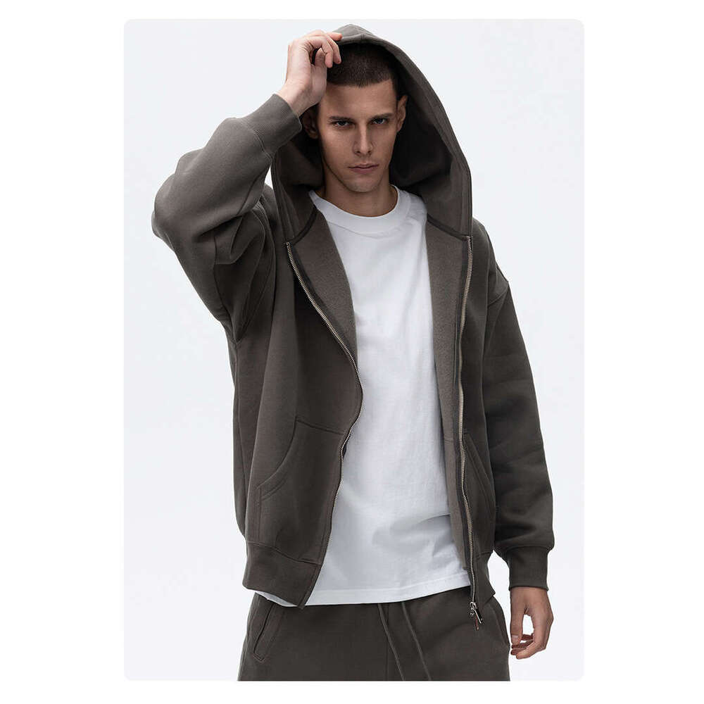 Wear Fleece Men's Double Zipper Coat Fog Home Thickened Hoodie
