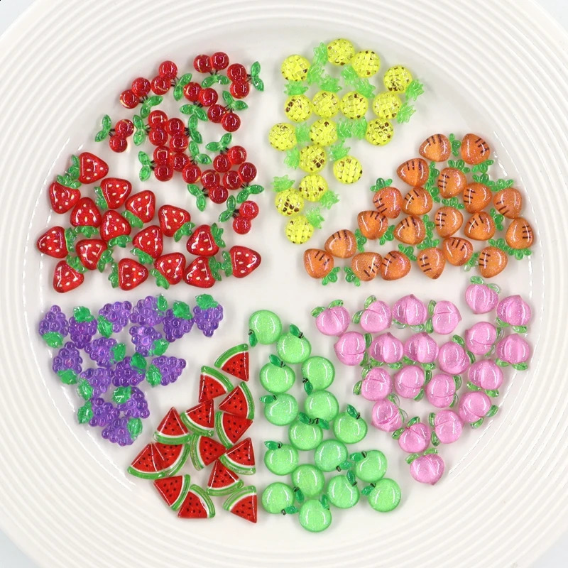 50Pcs Summer Kawaii 9mm Resin Mini Cherry Fruit Cabochon Ornament Jewelry Charms Nail Art Decoration Flatback Manicure Parts 241223