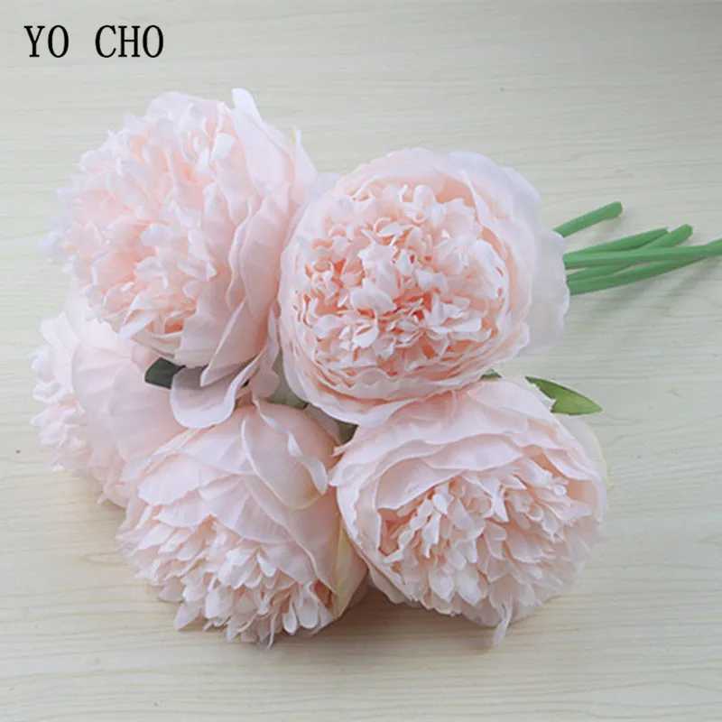 YO is a collection of 5 large peony art silk wedding bouquets decorated with white peonies for home display fake flowers wrapped in hearts peonies pin - view 5