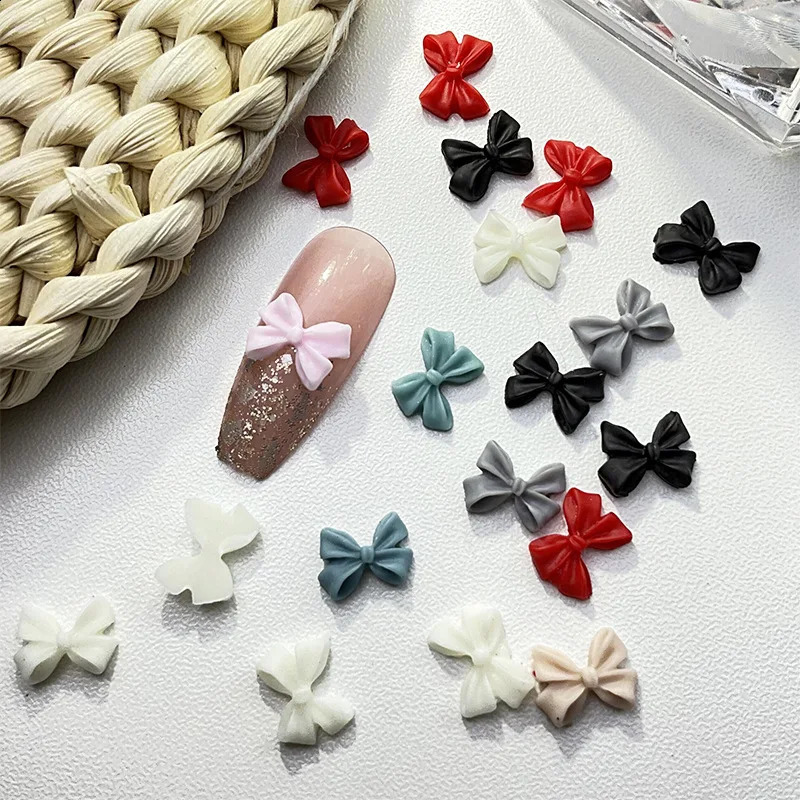 Selling 100pcs Random Mix Colors Resin Bow 3D Nail Charms Decorations Bowknot for Nails Art DIY Manicure Tips 241223
