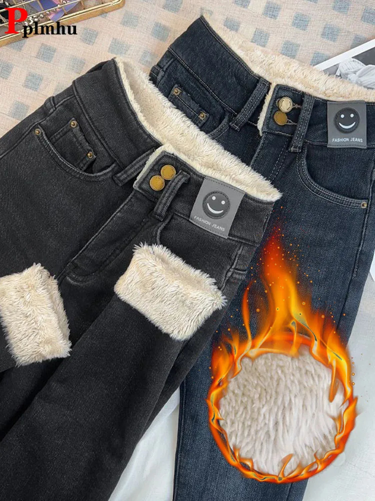 Warm Lambwool Slim Pencil Jeans Womens Skinny Plush Vaqueros Vintage High Waist Thicken Fleece Denim Pants Casual Velvet Legging 241220