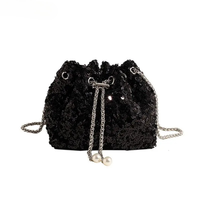 Banquet Sequin Shoulder Bag Fashion Bucket Shiny Handbags Gold Sier Underarm Chain Crossbody Bags For Women Girl