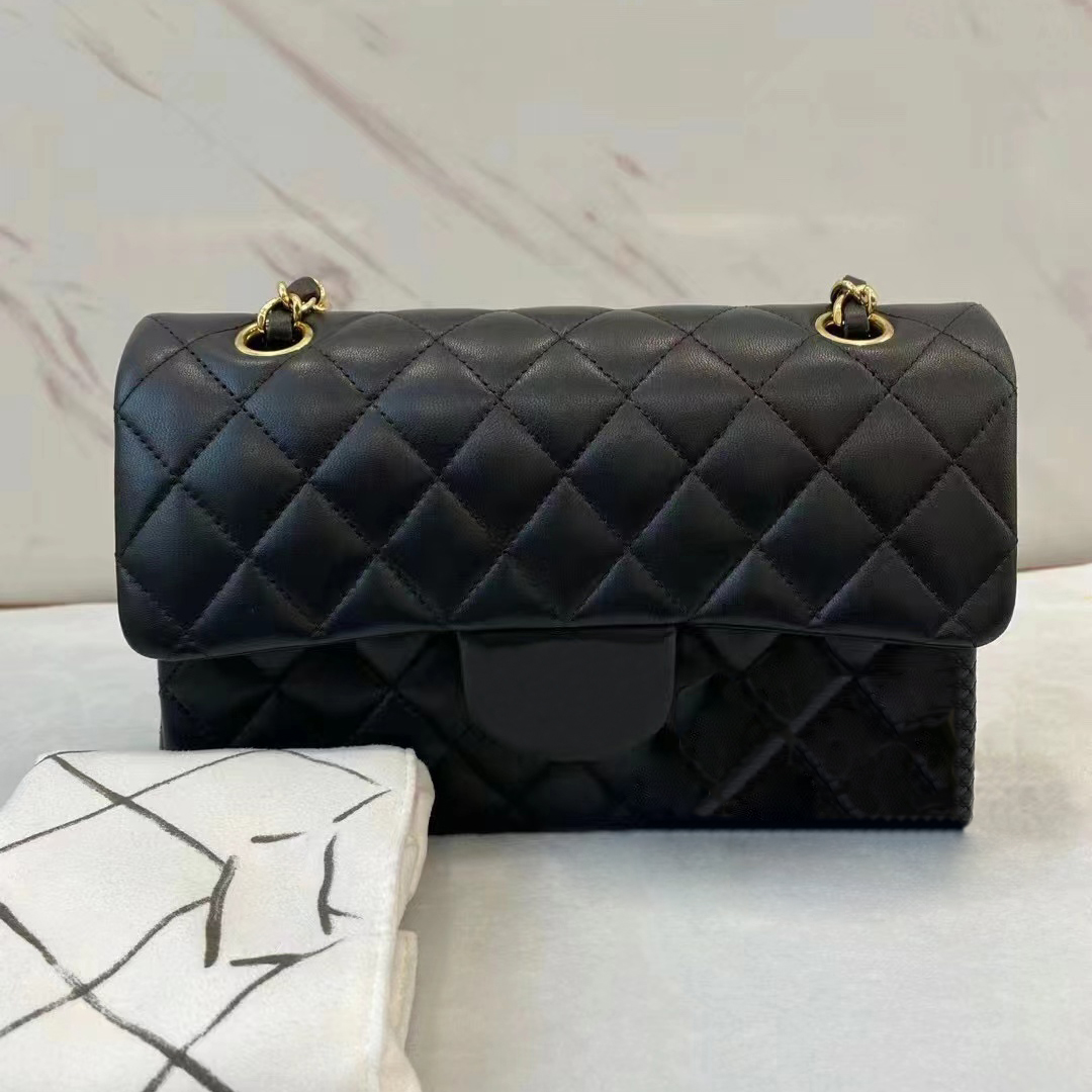 5A mini square flap designer bag women real leather lambskin classic black purse quilted hangbags crossbody cc shoulder gold check thread chain bags