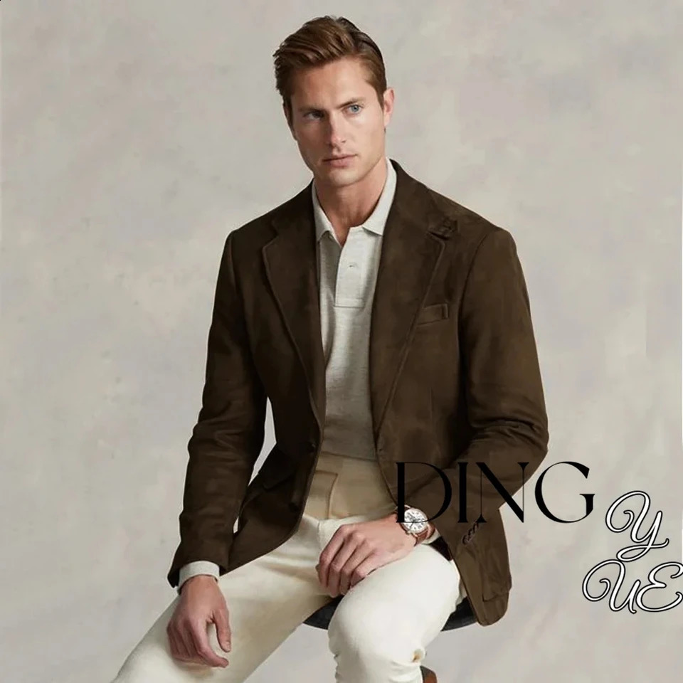 Mens Suit Suede Jacket Single Breasted Casual Fashion Male Coat for Men Blazers y ner Formal Clothing 241218