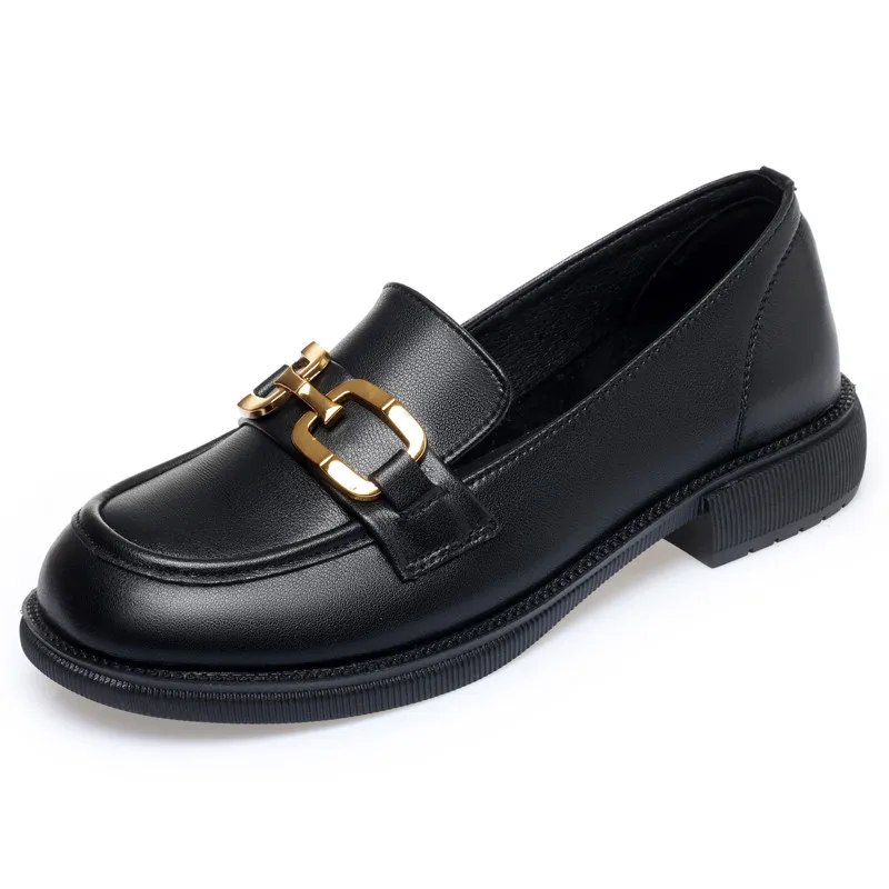 Women's Shoes Loafers Thick Heel Genuine Leather Spring Shoes British Style Large Size Casual Footwear Woman Sneakers