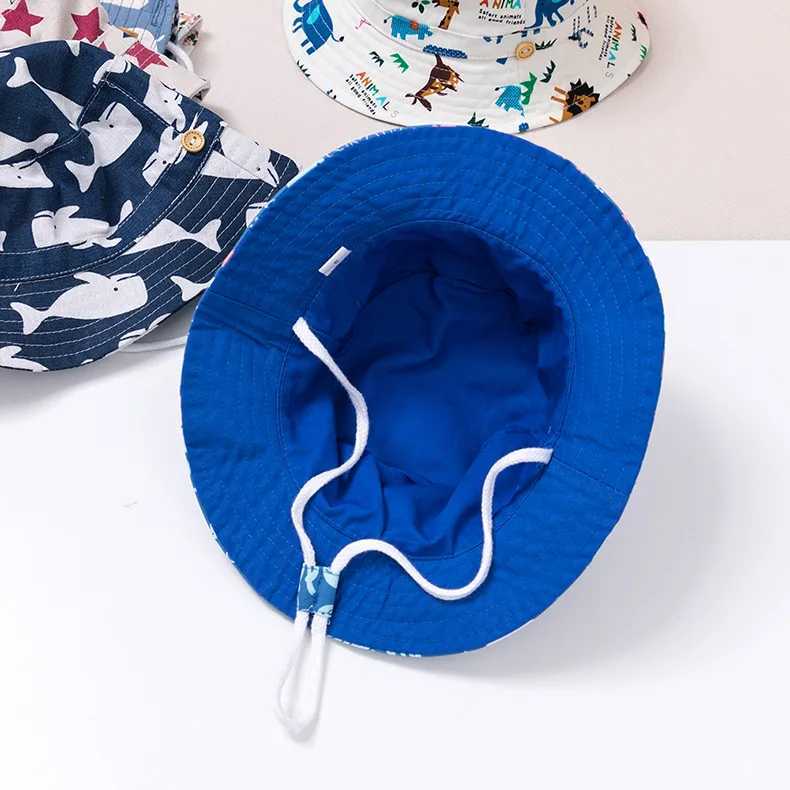 Caps Hats Cute childrens outdoor bucket hat childrens sun hat with windproof rope cotton baby hat childrens summer hat H241223
