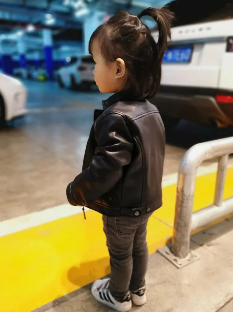 Spring Autumn Girl PU Leather Motorcycle Jacket 1-10 Years Kids Little Girl Outerwear Coat Infant Baby Girl Catwalk Outfit 241223