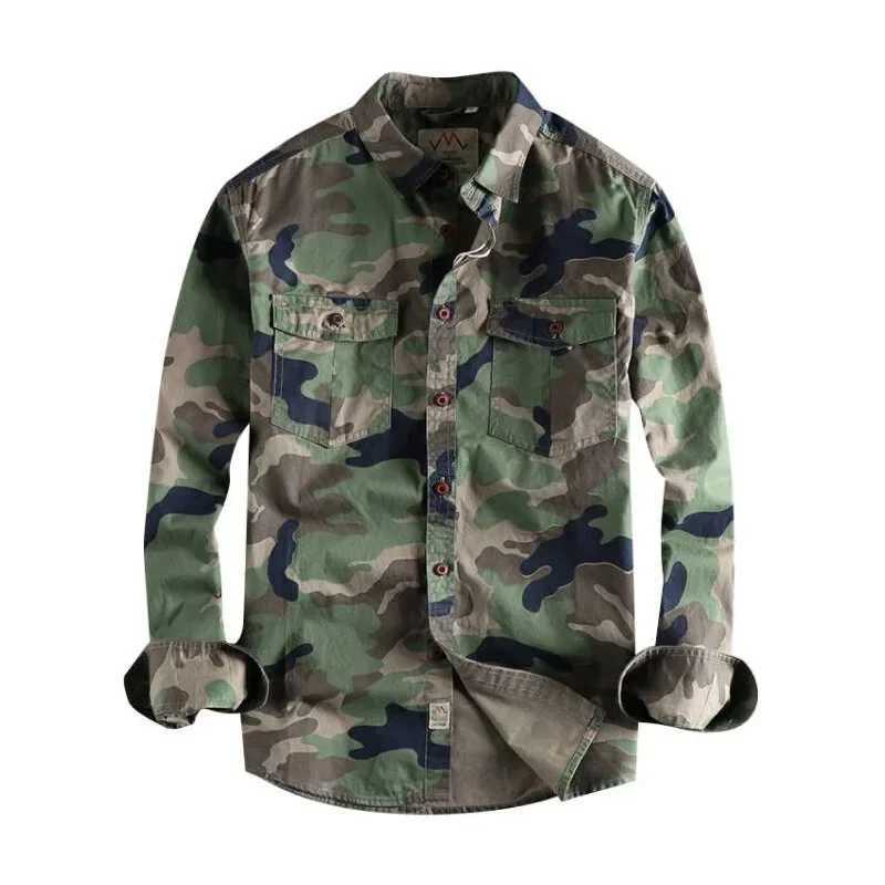 High quality mens classic camouflage cargo shirt durable outdoor hiking sports collar jacket casual youth hard pocket Camisia W241223