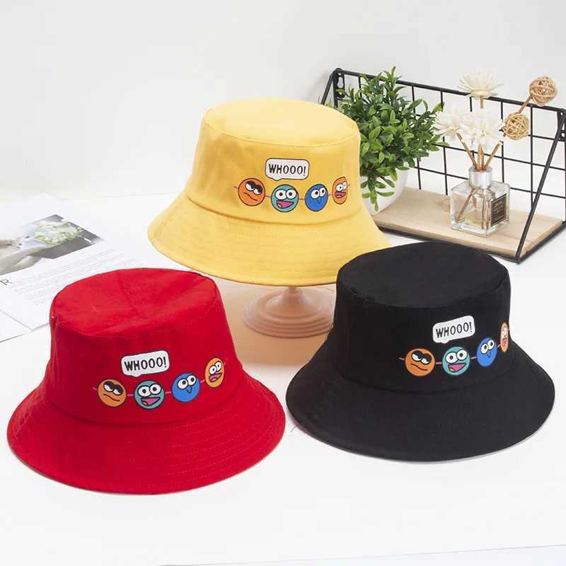 Caps Hats Cute childrens cartoon bucket hat baby boy girl outdoor sun hat childrens summer hat strap windproof rope 2-8 years old H241223