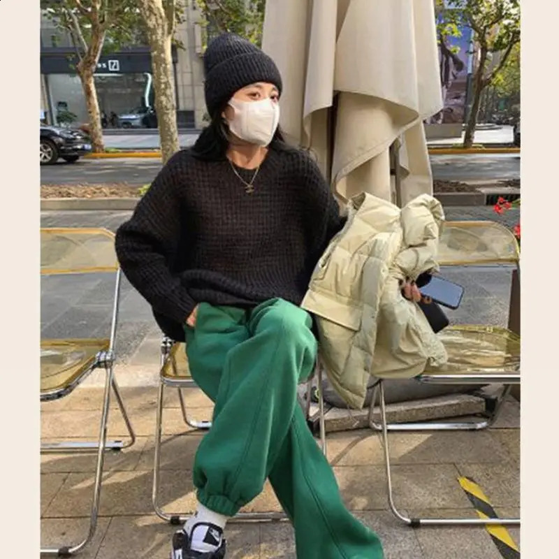 Spring Green Sports Pants Womens High-waisted Loose Leggings Thickened Casual Pants Trousers Women 241223