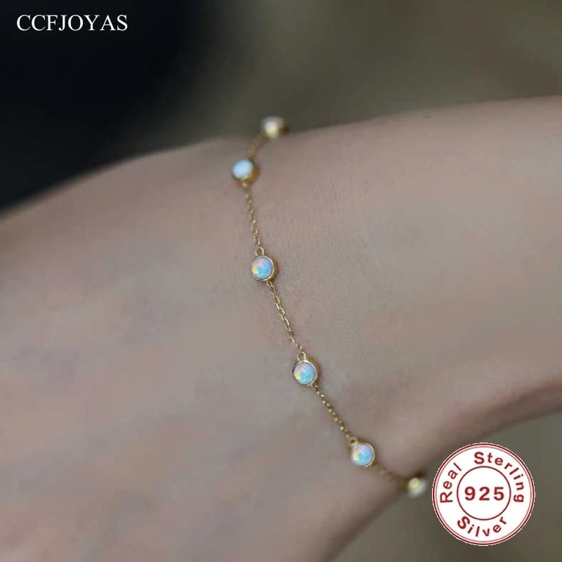 CCFJOYAS 100% Real 925 Sterling Silver Seven Round Mini Opal Bracelet for Women 18k Real Gold Plated Fine Retro Niche Jewelry 241220