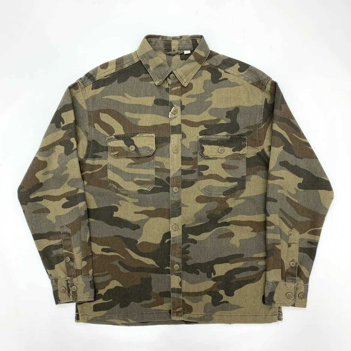 Retro heavy-duty camouflage cotton mens shirt bleached shirt Amekaji retro casual cargo workwear top from the United States W241223