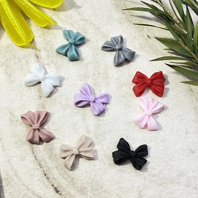 Selling 100pcs Random Mix Colors Resin Bow 3D Nail Charms Decorations Bowknot for Nails Art DIY Manicure Tips 241223