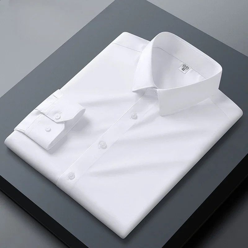Non ironing wrinkle resistant white shirt mens long sleeved slim fit business and work formal attire white mens shirt 241223