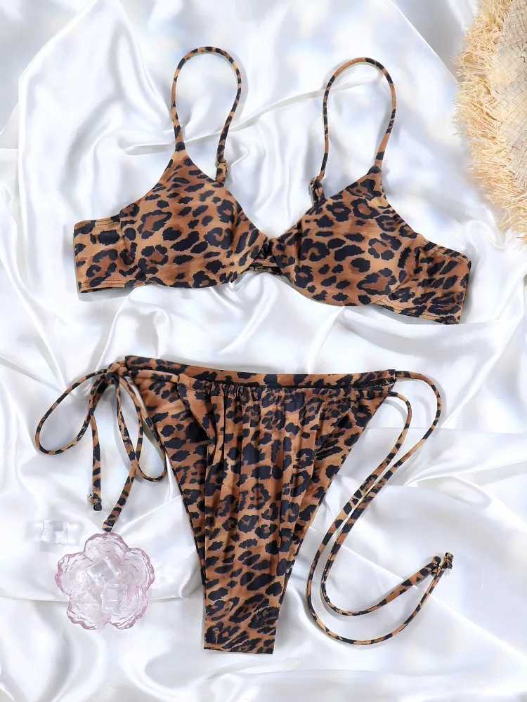 Miyouj 2024 Bikini Womens Swimsuit Leopard Bikini Sets Bandage Bath Wear Sexy Piece Suits Low Waist Swimwear Triangle BathsuitXJ241223