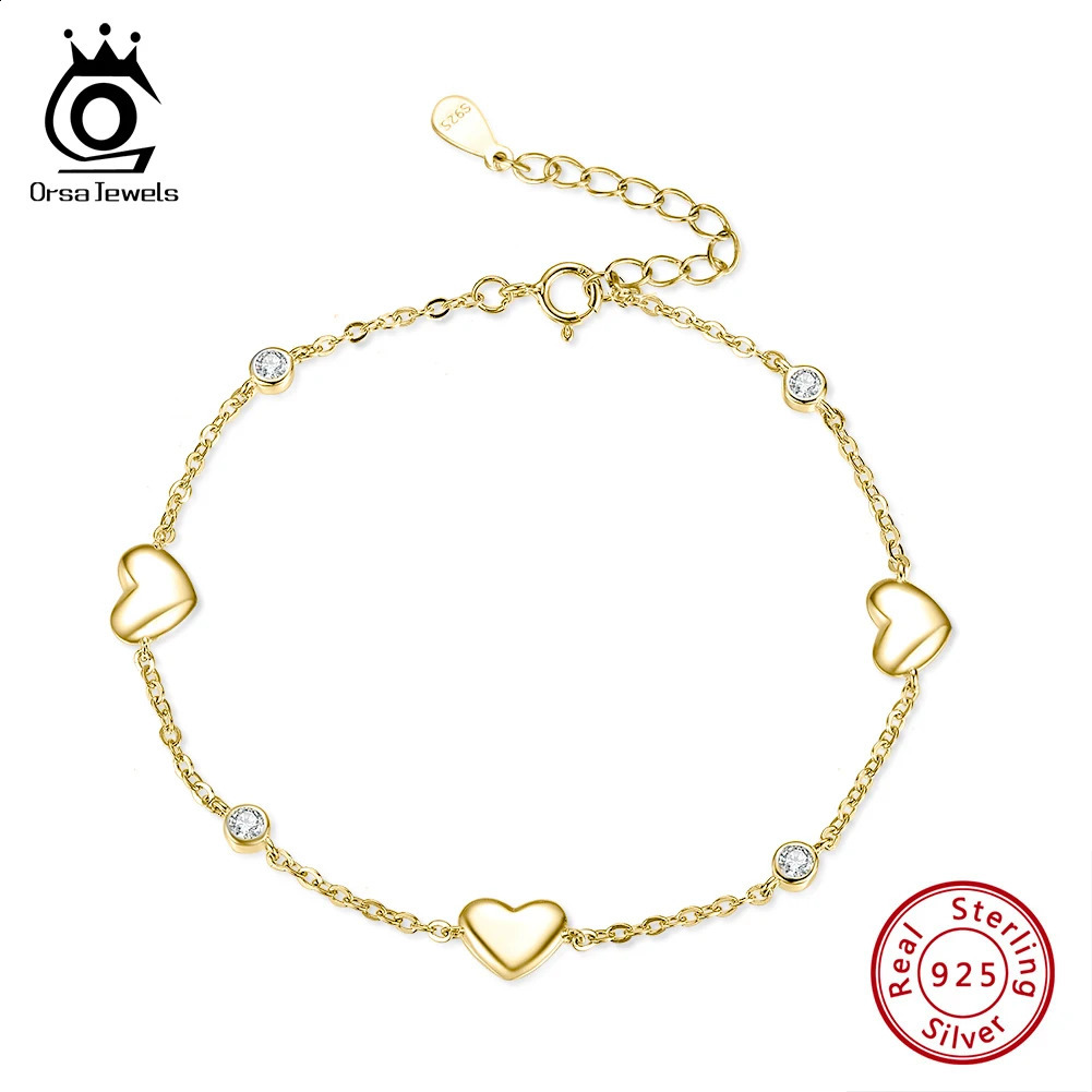 ORSA JEWELS Sweet Girls Heart Chain Bracelet with Clear Zirconia Fashion Cute Charm Bracelet Party Dainty Handmade Jewelry SB02 241214