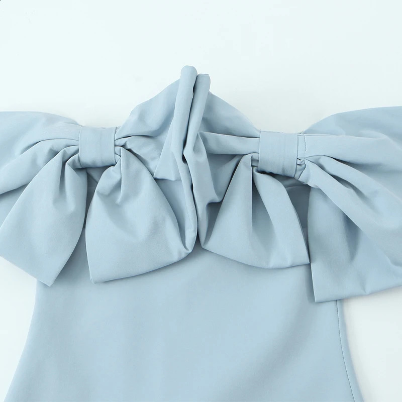Willshela womens fashion bow tie blue backless zipper mini dress vintage strapless sleeveless fashionable womens dress 241223