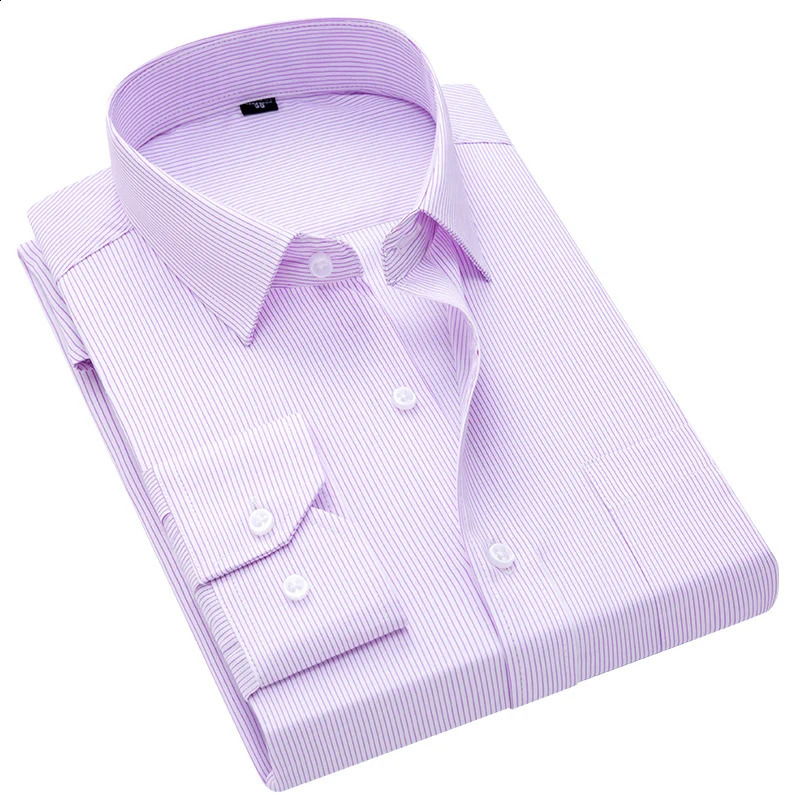 Business Anti-wrinkle Non-ironing Long-sleeved Shirt Mens Formal Plaid Stripe Cotton Classic Workplace Office Tooling 241223