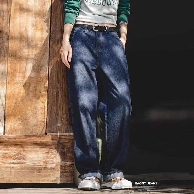 Maden Oversize Denim Jeans 102 Oz Baggy Retro Dark Blue For Female WideLeg Quality Cargo Pants ed Womens Clothing 241218