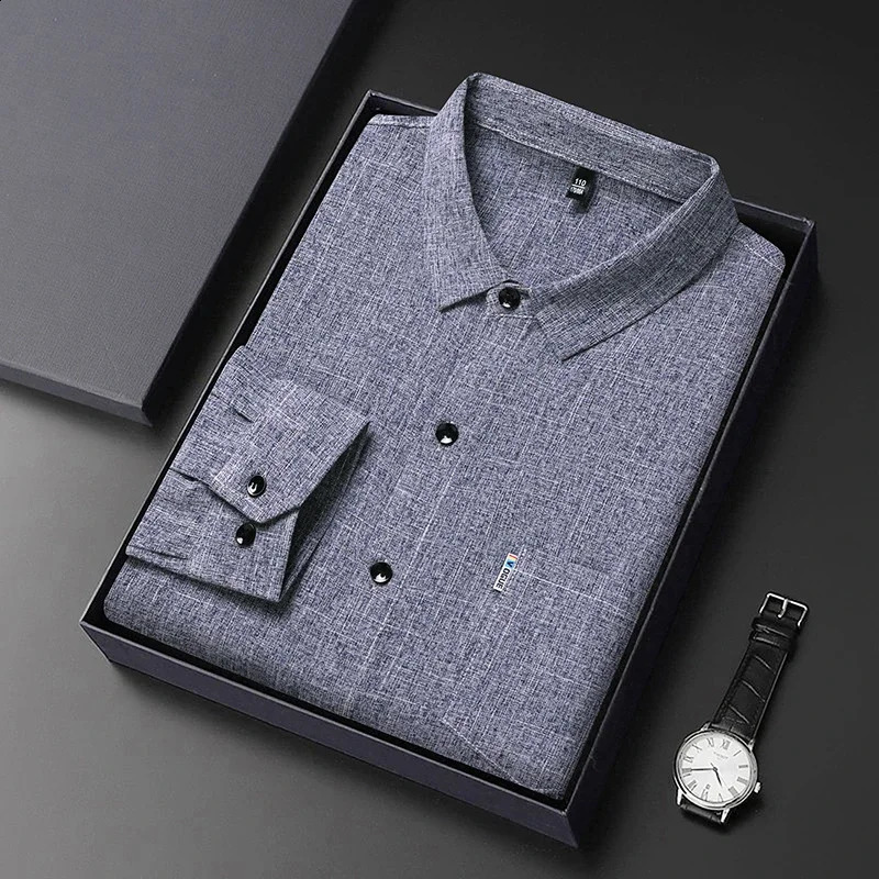 Mens Business Casual Long Sleeved Printed Shirt with Wrinkle Resistance No Ironing Comfortable All Season Versatile Top 241223