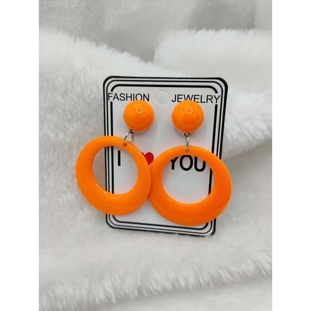 Small round plastic fluorescent earrings, party exaggerations, fashionable clothing, trendy