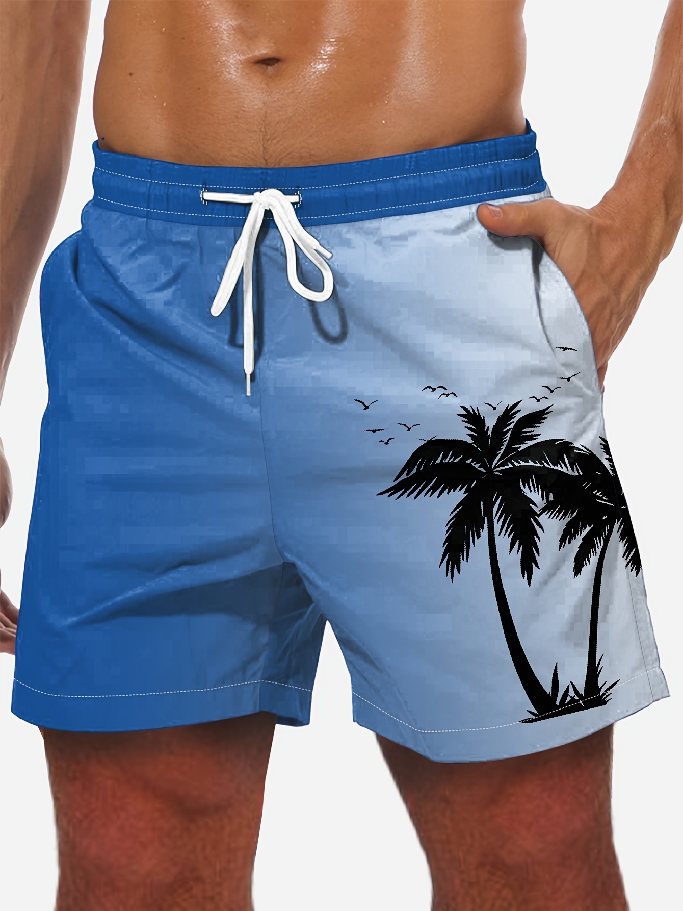 Men's Loose Beach Drawstring Quick Drying Coconut Tree Summer Women's 3D Printed Casual Shorts For Men