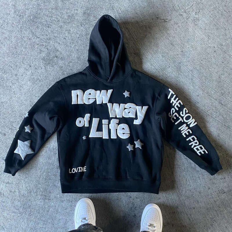 Dark Gothic Alphabet Foam Black Hoodie Loose Oversized Clothing Street