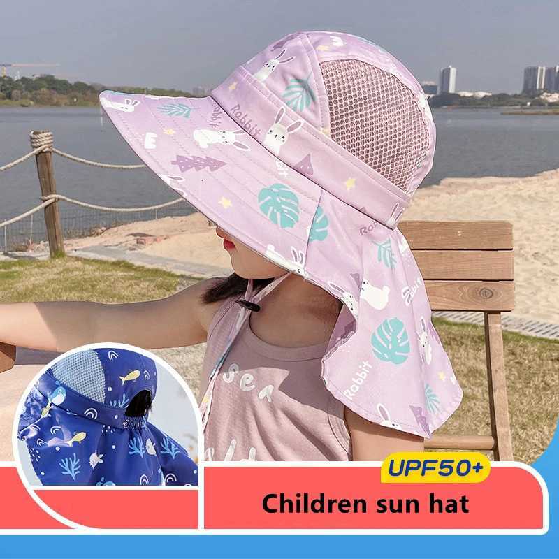 Caps Hats Childrens sun hat summer childrens outdoor collar earmuffs UV protection beach boys and girls travel flip cover H241223INDJ