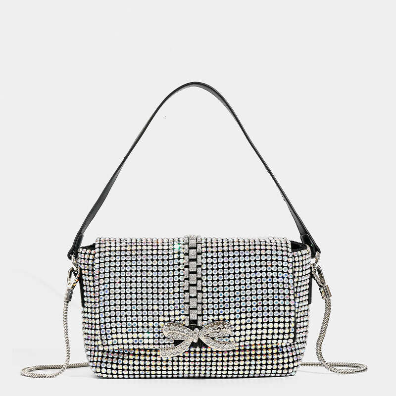 2024 New Fashionable Full Bow Chain Banquet Water Diamond Handheld Crossbody Bag