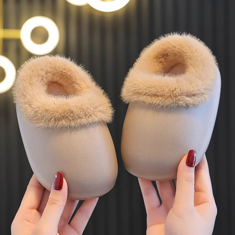 Winter Solid Children Slippers EVA Waterproof Baby Boys Girls Slippers Warm Plush Non Slip Toddler Kids Indoor Shoes 241223