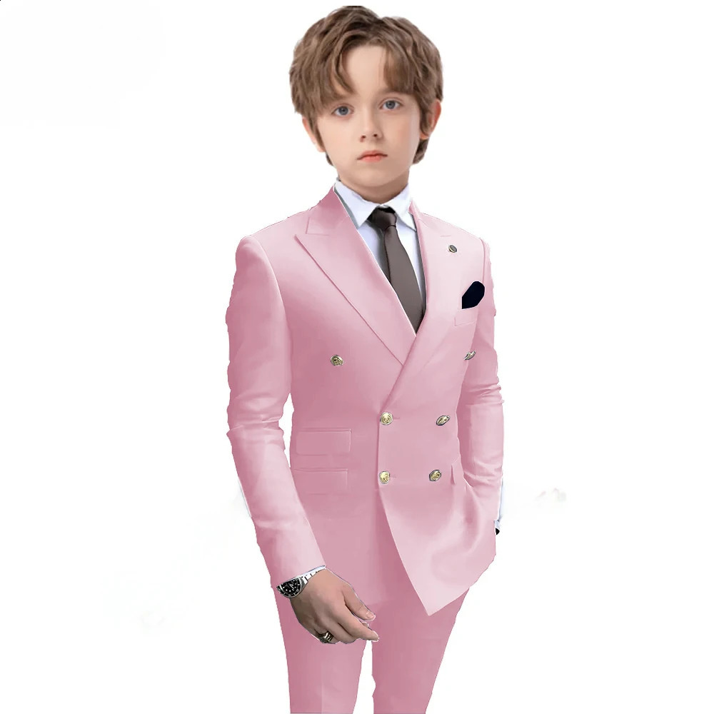 Navy Blue Boys 2 Piece Suit Double Breasted Blazer Kids Wedding Tuxedo Jacket Pants Formal Child Clothes 2-16 Years Old 241223