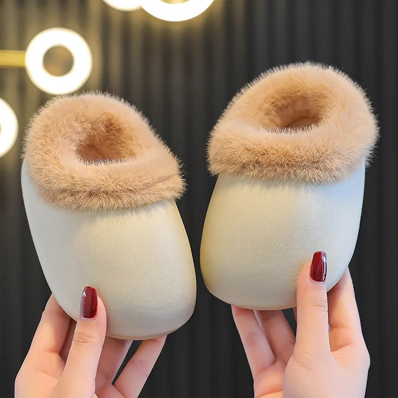 Winter Solid Children Slippers EVA Waterproof Baby Boys Girls Slippers Warm Plush Non Slip Toddler Kids Indoor Shoes 241223